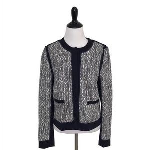Ann Taylor Navy & White Tweed Snap Front Blazer
